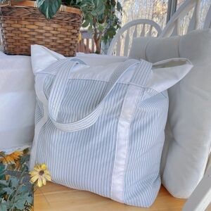 Pinstripe Poplin Cotton Reworked Handmade Oversized Slouchy Maxi Tote Bag